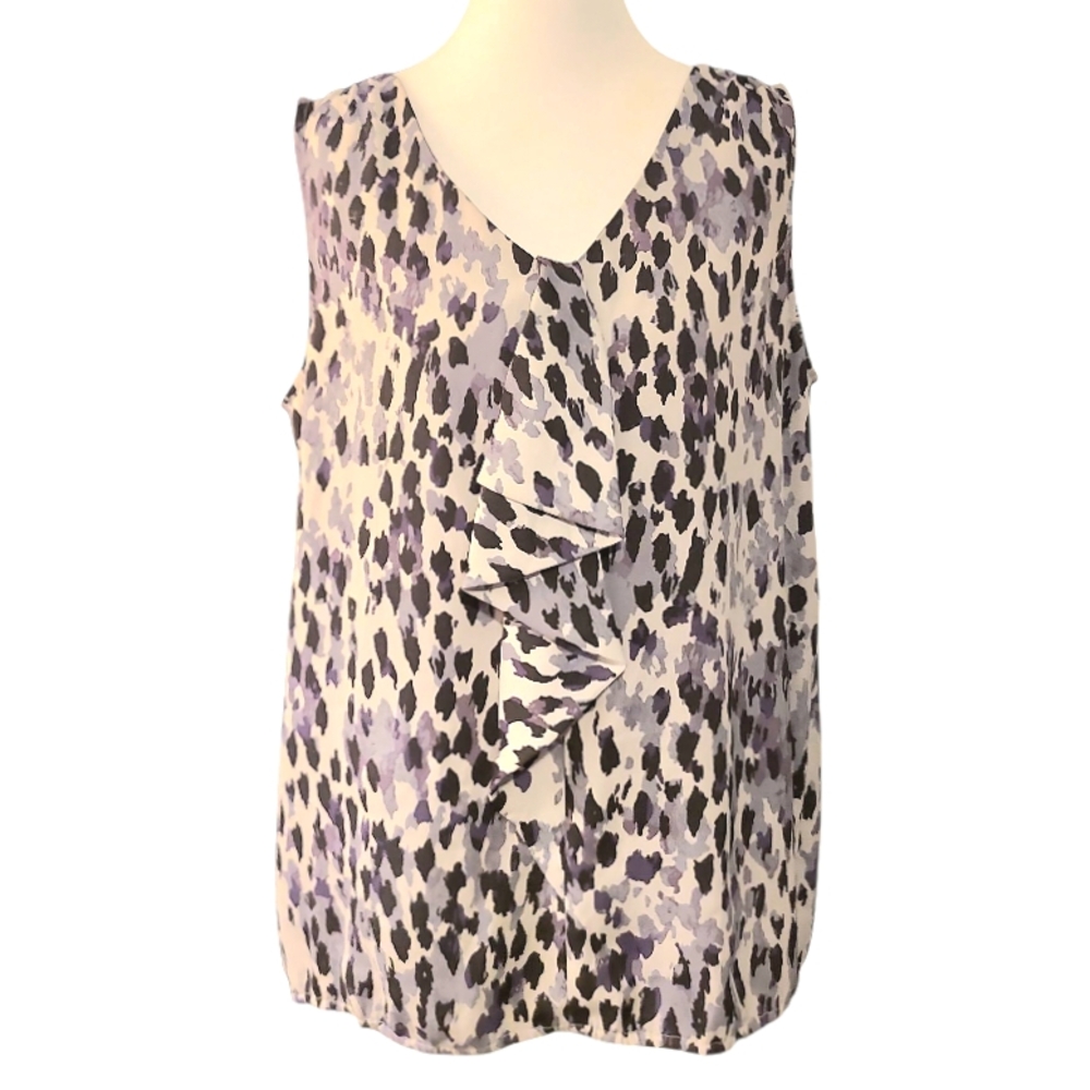 Ann Taylor LOFT Leopard Print Sleeveless Blouse With Ruffle